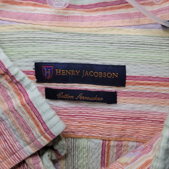 Henry Jacobson seersucker 100% cotton casual striped button down XL - Picture 4 of 6
